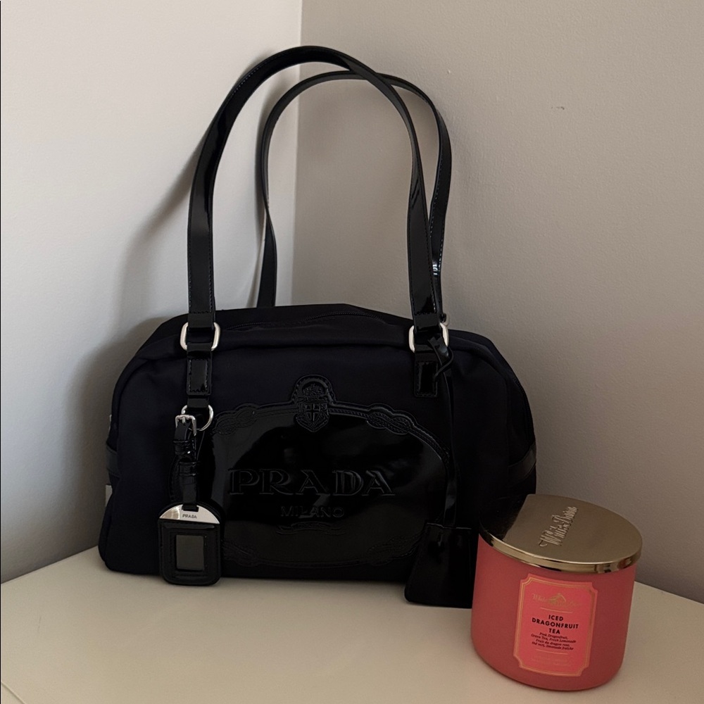 Vintage Prada Black Shoulder Bag with Glossy Accents